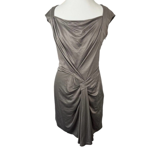 Karen Millen Taupe Gray Cap Sleeve Sheath Dress Size 10 EU 42 Tie Front - Picture 1 of 14